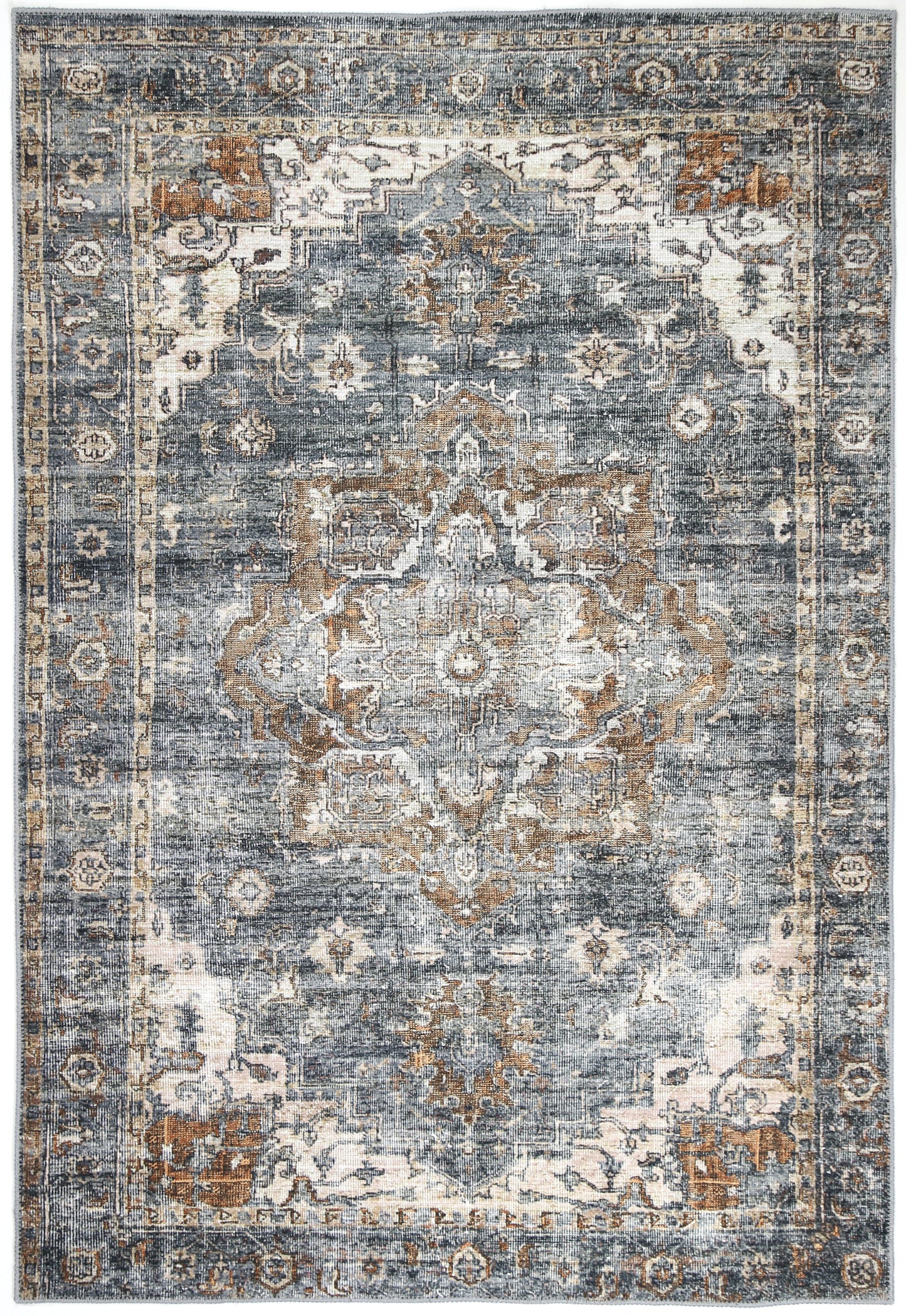 Distressed Vintage Cezanne Rabbit Gray Inca Gold Area Rug - VITAL 2244-04