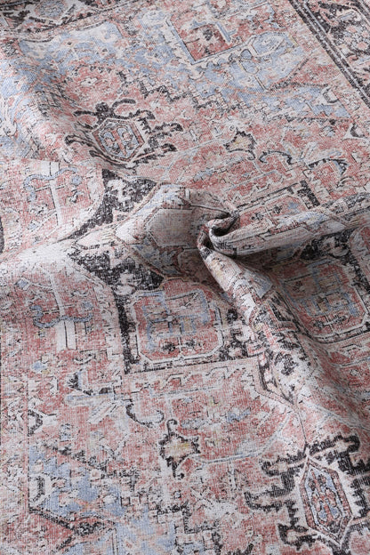 Annabel Distressed Vintage Terracotta & Sky Blue Rug - VITAL 2664-07 (with fringe)