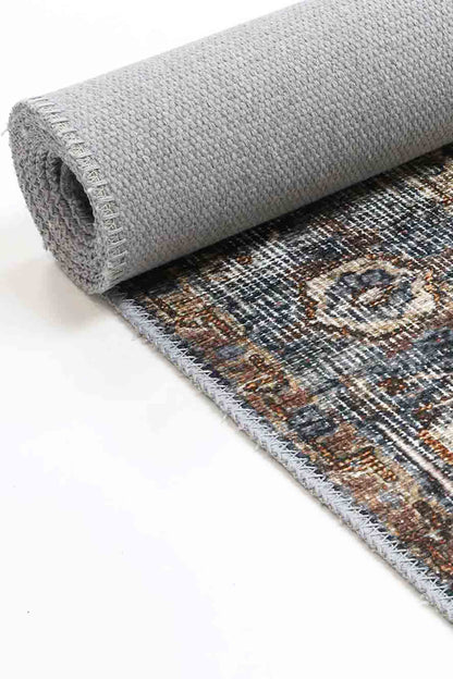 Distressed Vintage Cezanne Rabbit Gray Inca Gold Area Rug - VITAL 2244-04 (with fringe)
