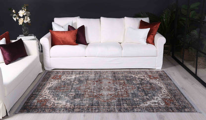 Distressed Vintage Cezanne Rabbit Gray Inca Gold Area Rug - VITAL 2244-04 (with fringe)